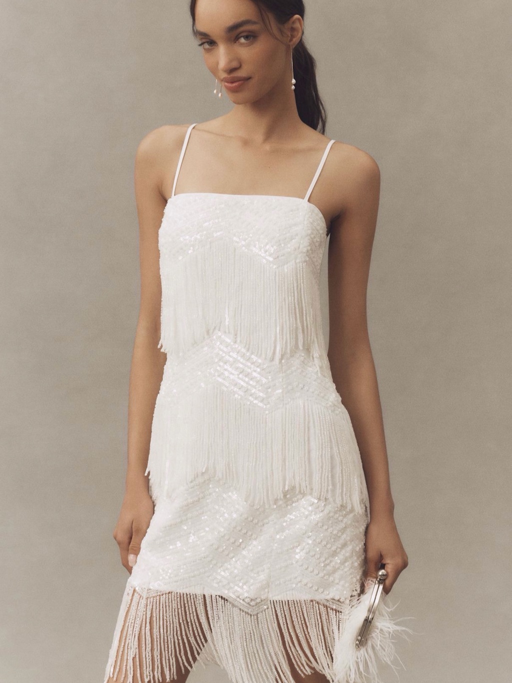 Endless Rose White Fringe Sequin Slip Dress